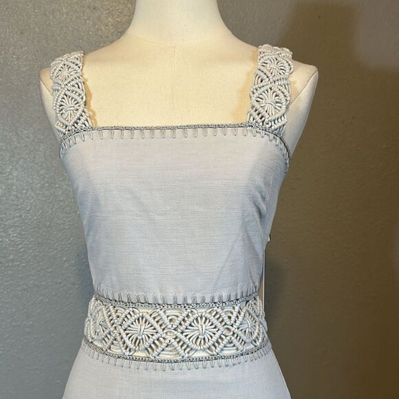 NEW Jonathan Simkhai flora Macrame strap mini dress in breeze color size o - Picture 2 of 12
